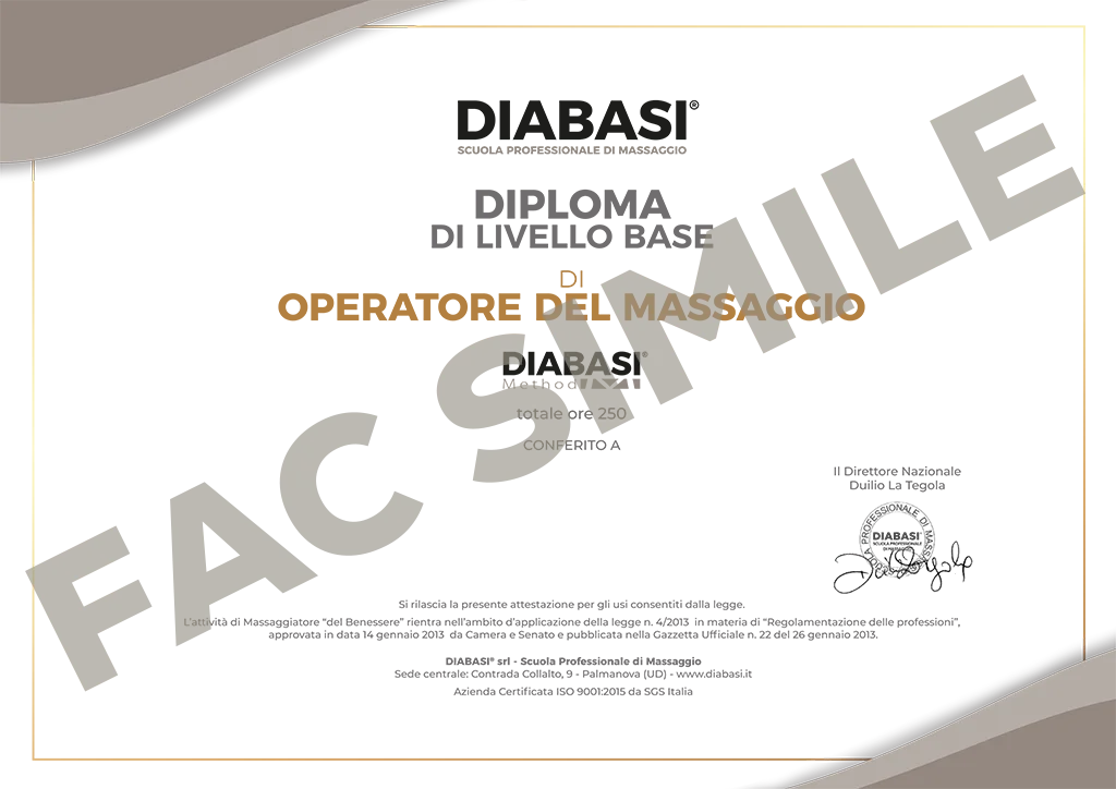 Diploma Diabasi 300 ore Corsi di Massaggio professionali terme e spa Corso di Formazione